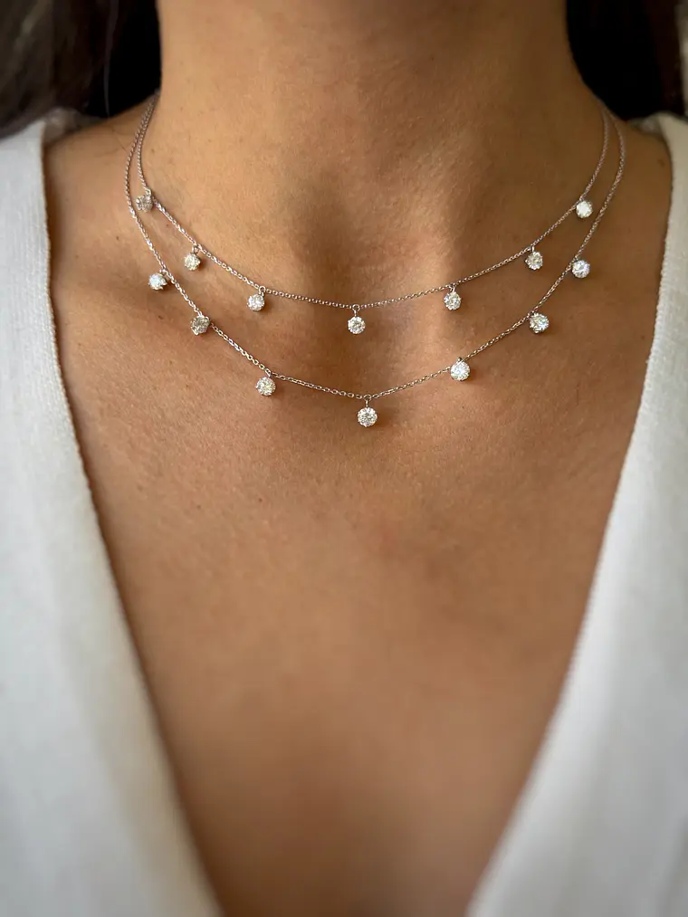 Collar 7 Diamantes Colgantes en Oro Blanco 18K 3