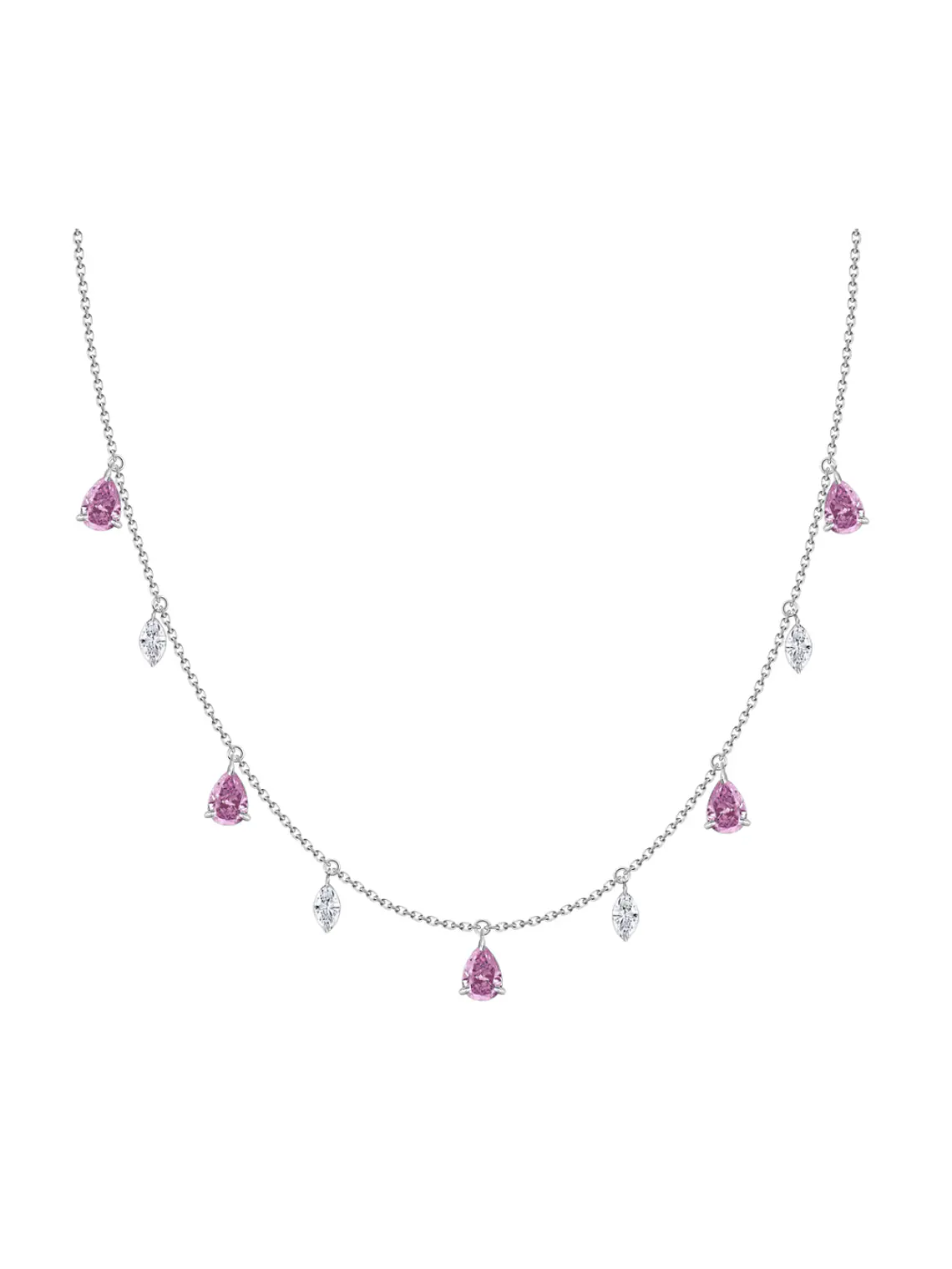 Collar Zafiro Rosado y Diamantes Colgantes Oro Blanco 18K 1