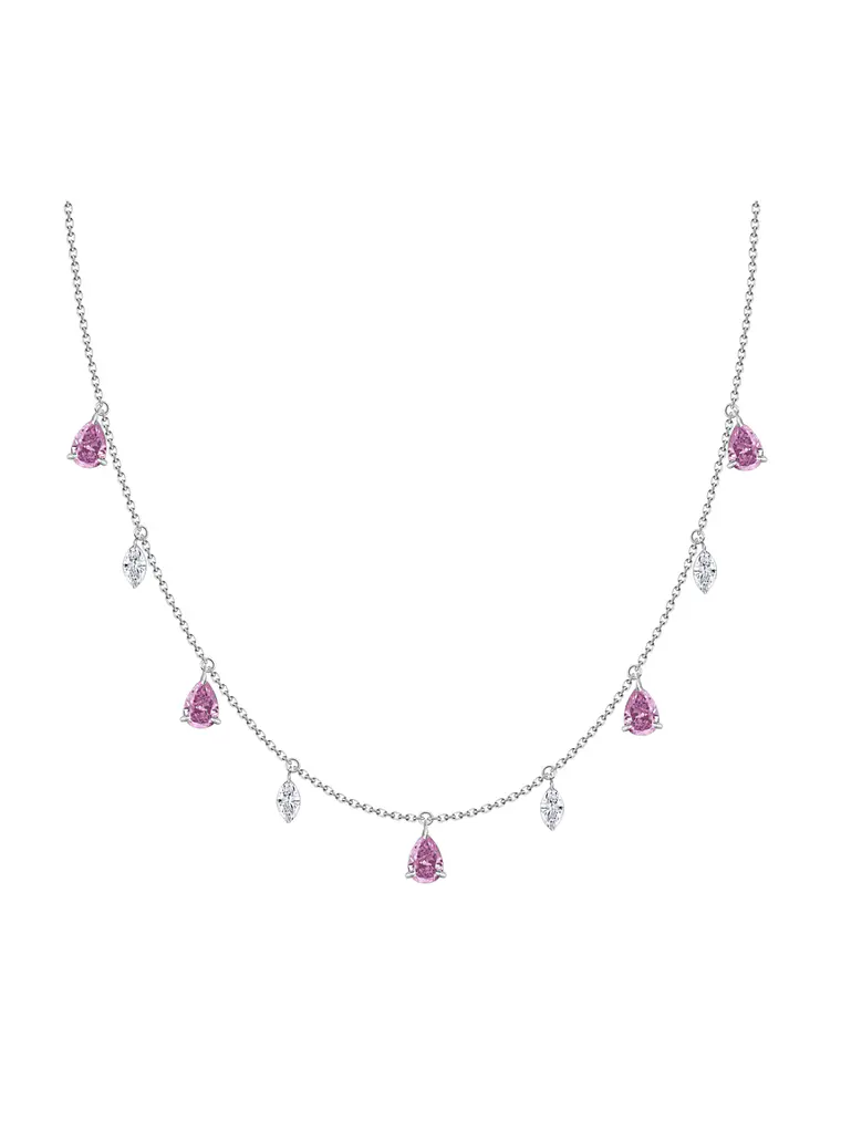 Collar Zafiro Rosado y Diamantes Colgantes Oro Blanco 18K 1