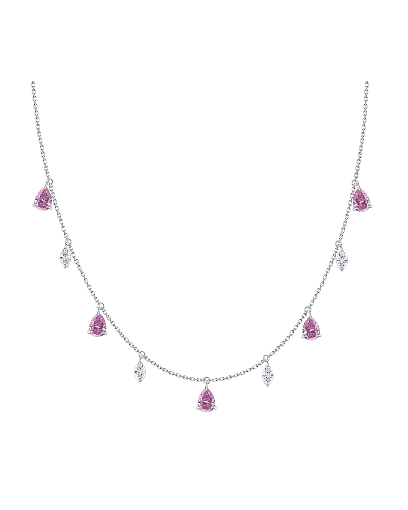 Collar Zafiro Rosado y Diamantes Colgantes Oro Blanco 18K