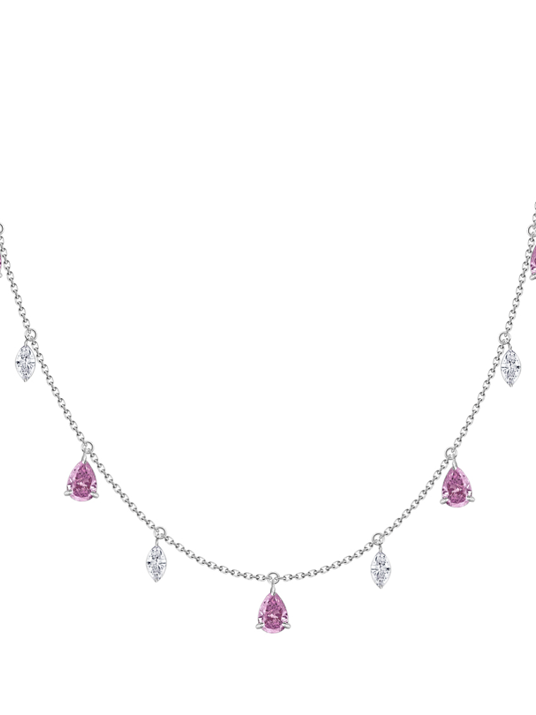 Collar Zafiro Rosado y Diamantes Colgantes Oro Blanco 18K 1