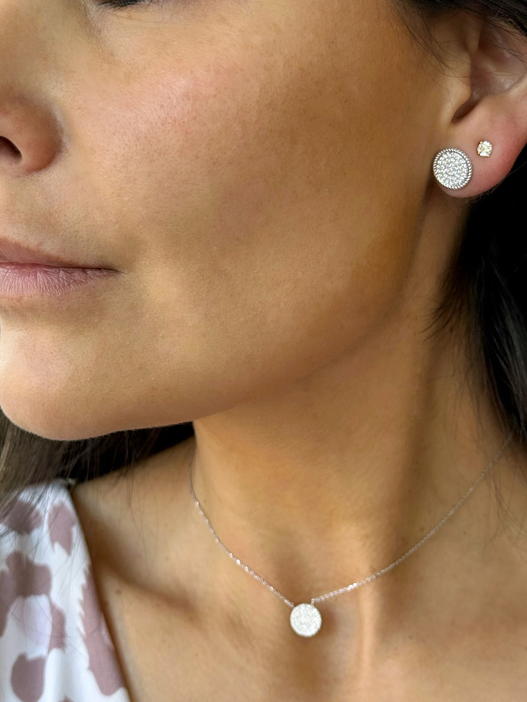 Aros Disco Diamantes Redondos Grandes en Oro Amarillo 18K 4