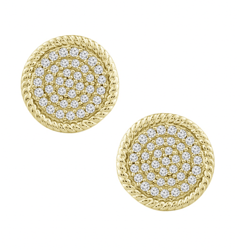 Aros Disco Diamantes Redondos Grandes en Oro Amarillo 18K