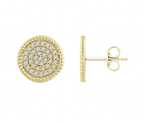 Aros Disco Diamantes Redondos Grandes en Oro Amarillo 18K