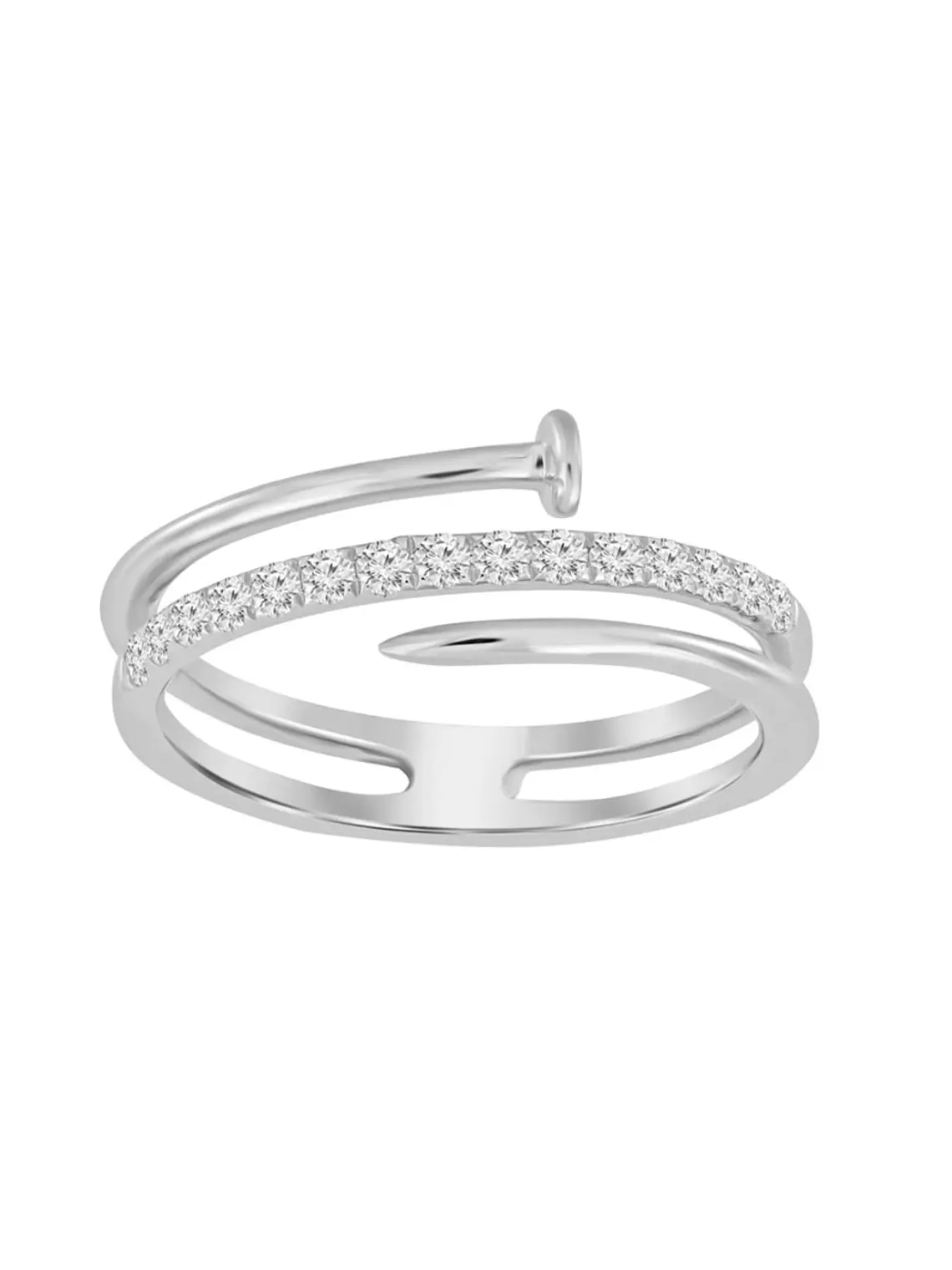Anillo Moderno Cintillo Diamantes Doble Clavo Oro Blanco 18K 1