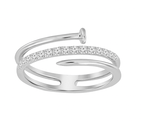 Anillo Moderno Cintillo Diamantes Doble Clavo Oro Blanco 18K