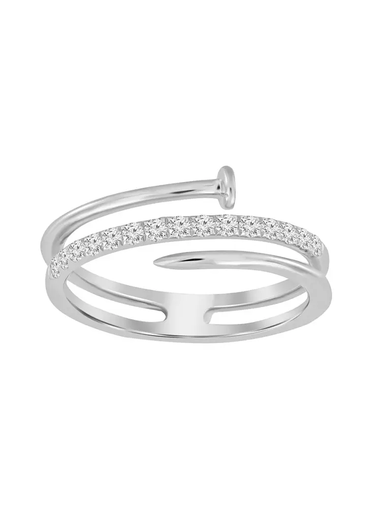 Anillo Moderno Cintillo Diamantes Doble Clavo Oro Blanco 18K 2