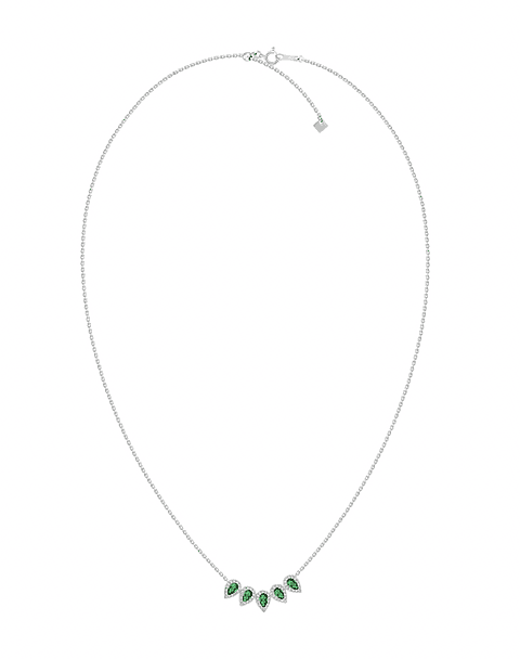 Collar 5 Esmeraldas y Diamantes en Oro Blanco 18K