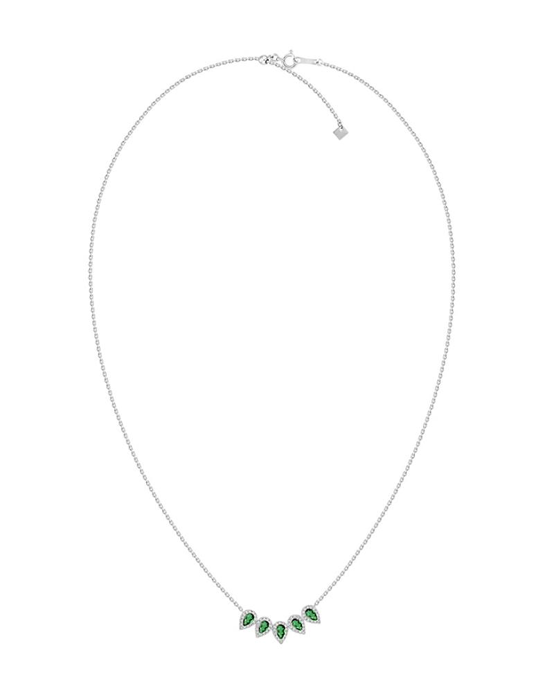 Collar 5 Esmeraldas y Diamantes en Oro Blanco 18K