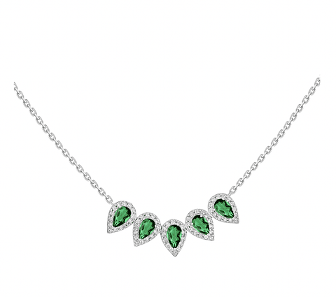 Collar 5 Esmeraldas y Diamantes en Oro Blanco 18K