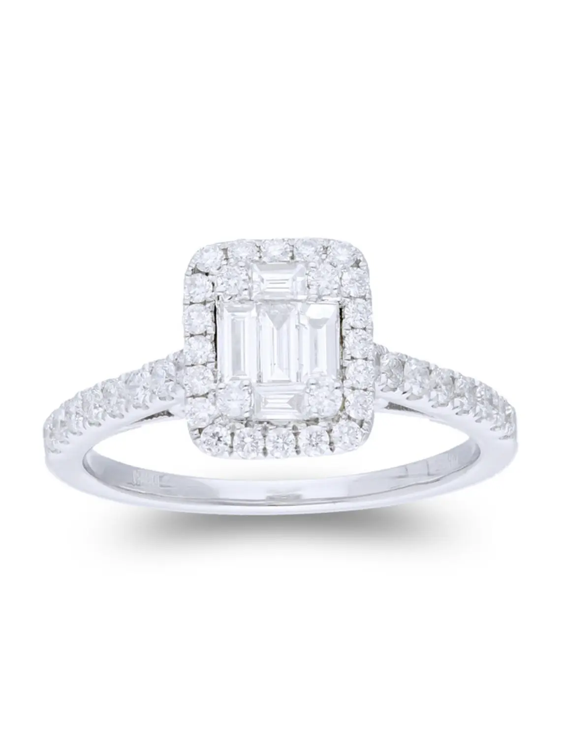 Exclusivo Anillo Solitario Diamantes Baguette Oro Blanco 18K 1