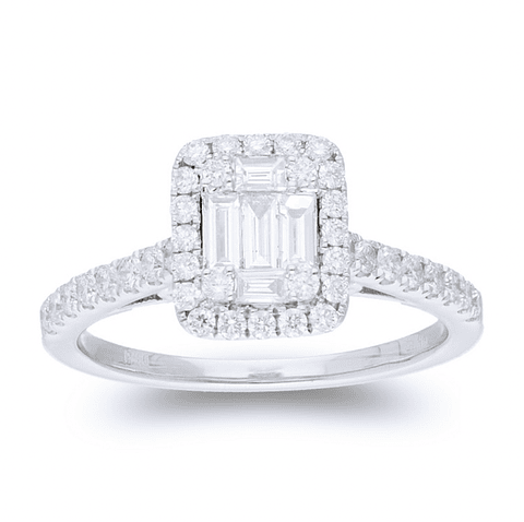 Exclusivo Anillo Solitario Diamantes Baguette Oro Blanco 18K