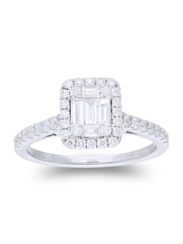Exclusivo Anillo Solitario Diamantes Baguette Oro Blanco 18K 1