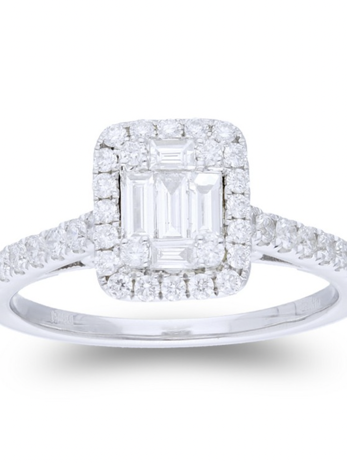 Exclusivo Anillo Solitario Diamantes Baguette Oro Blanco 18K 1