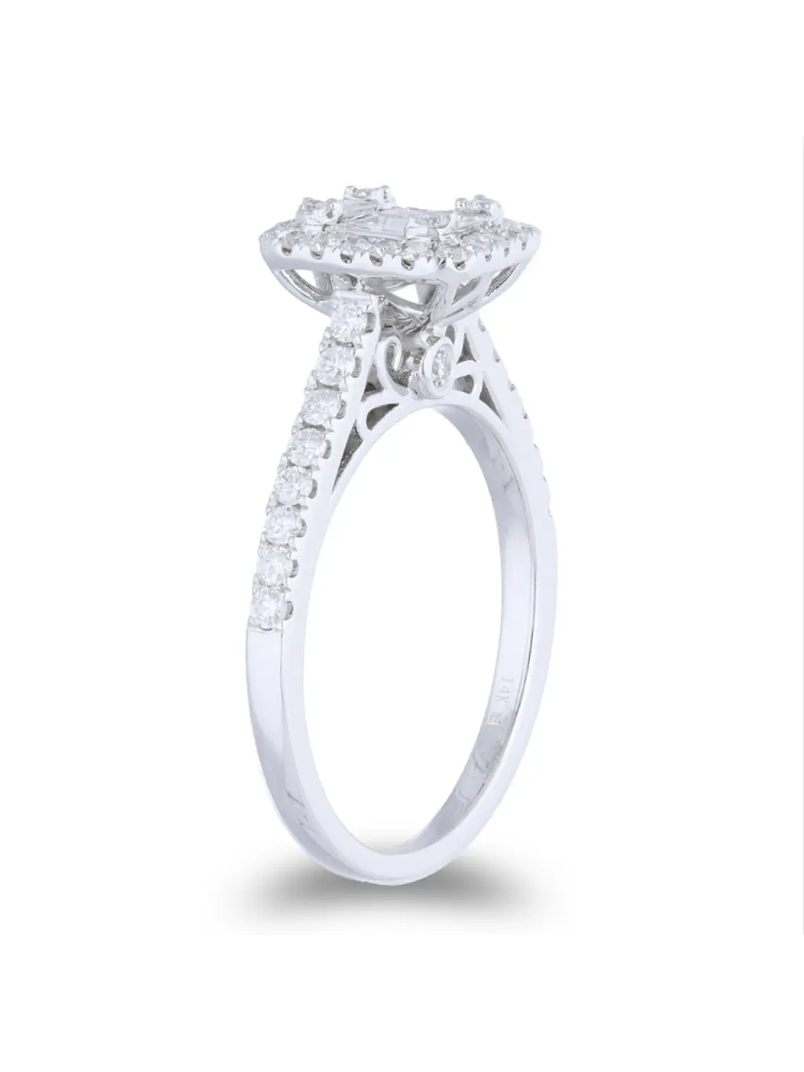Exclusivo Anillo Solitario Diamantes Baguette Oro Blanco 18K 2