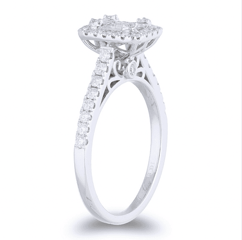 Exclusivo Anillo Solitario Diamantes Baguette Oro Blanco 18K