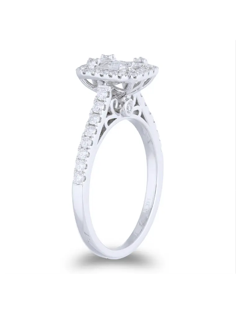 Exclusivo Anillo Solitario Diamantes Baguette Oro Blanco 18K 2