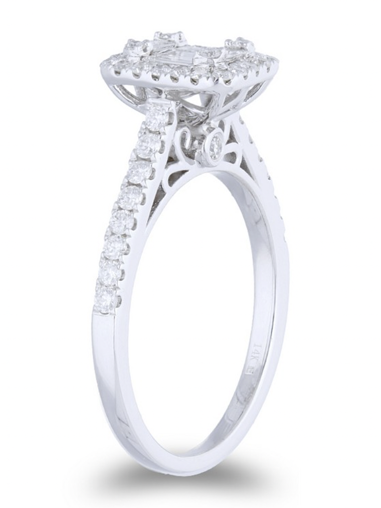 Exclusivo Anillo Solitario Diamantes Baguette Oro Blanco 18K 2