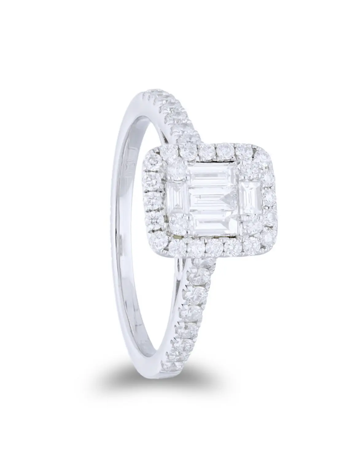 Exclusivo Anillo Solitario Diamantes Baguette Oro Blanco 18K 3