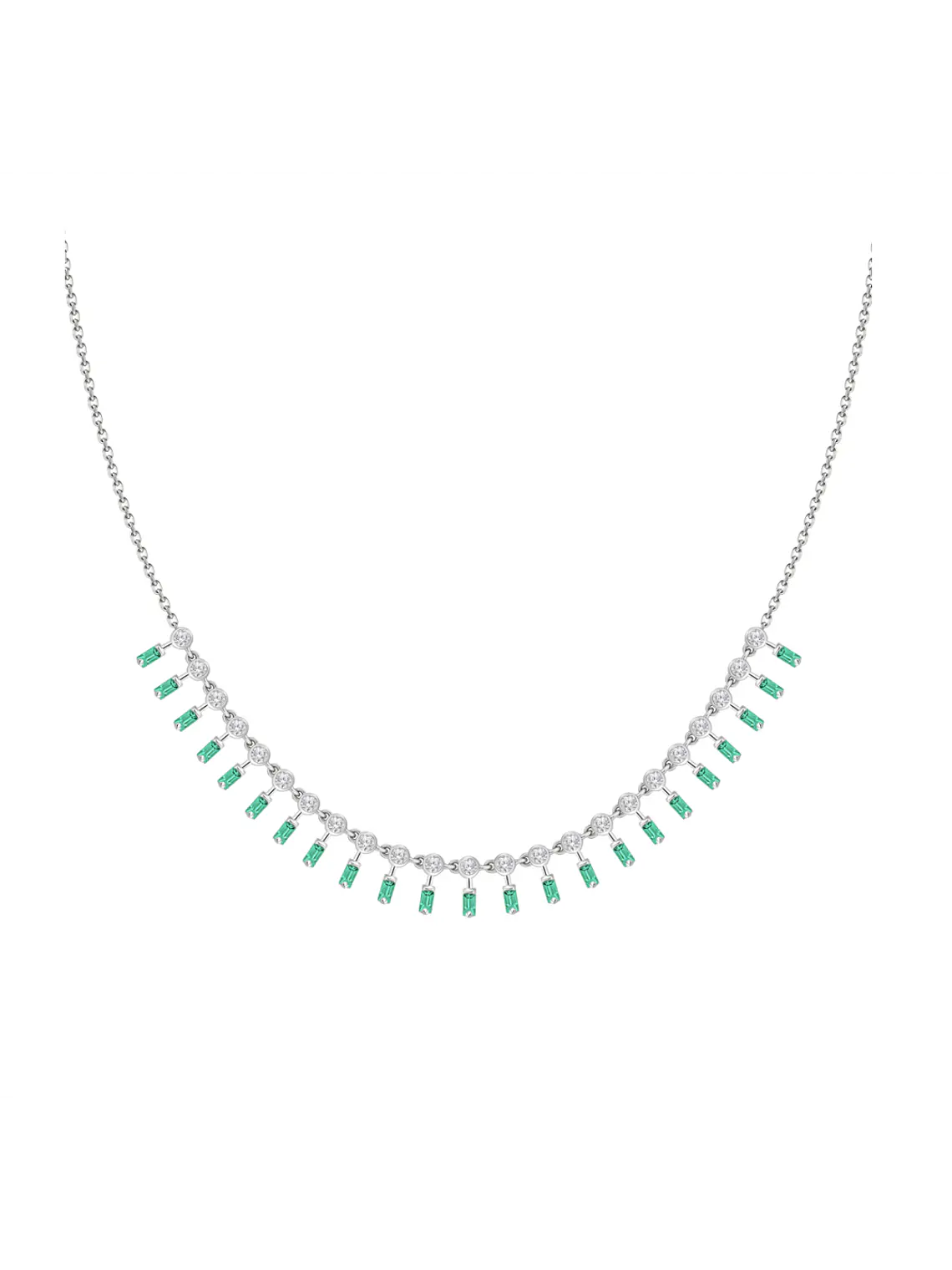 Collar Esmeraldas Colgantes y Diamantes en Oro Blanco 18K 1