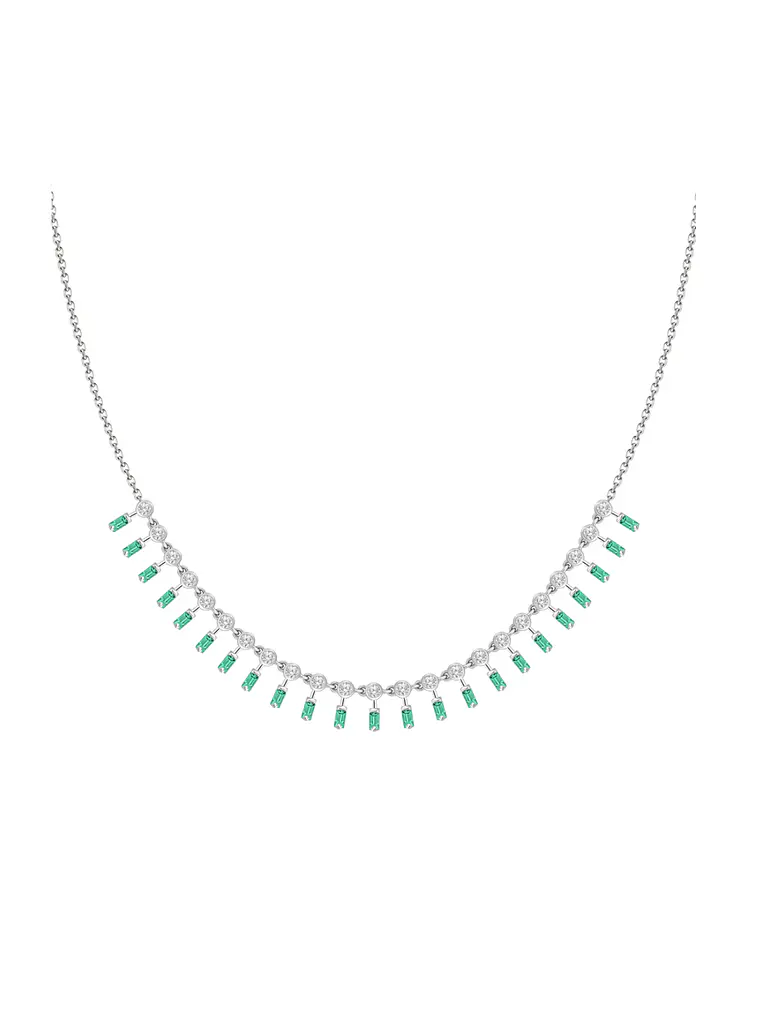 Collar Esmeraldas Colgantes y Diamantes en Oro Blanco 18K 1