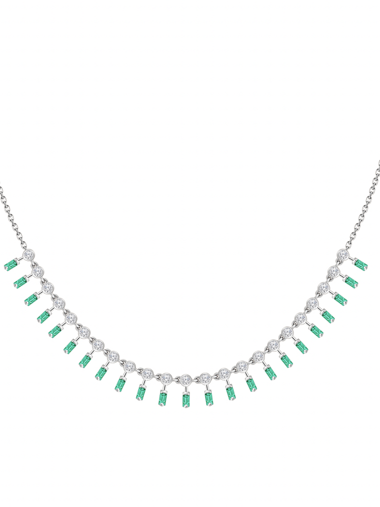 Collar Esmeraldas Colgantes y Diamantes en Oro Blanco 18K 1