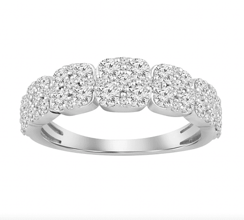 Anillo Cintillo Quintillo Halo Diamantes Oro Blanco 18K