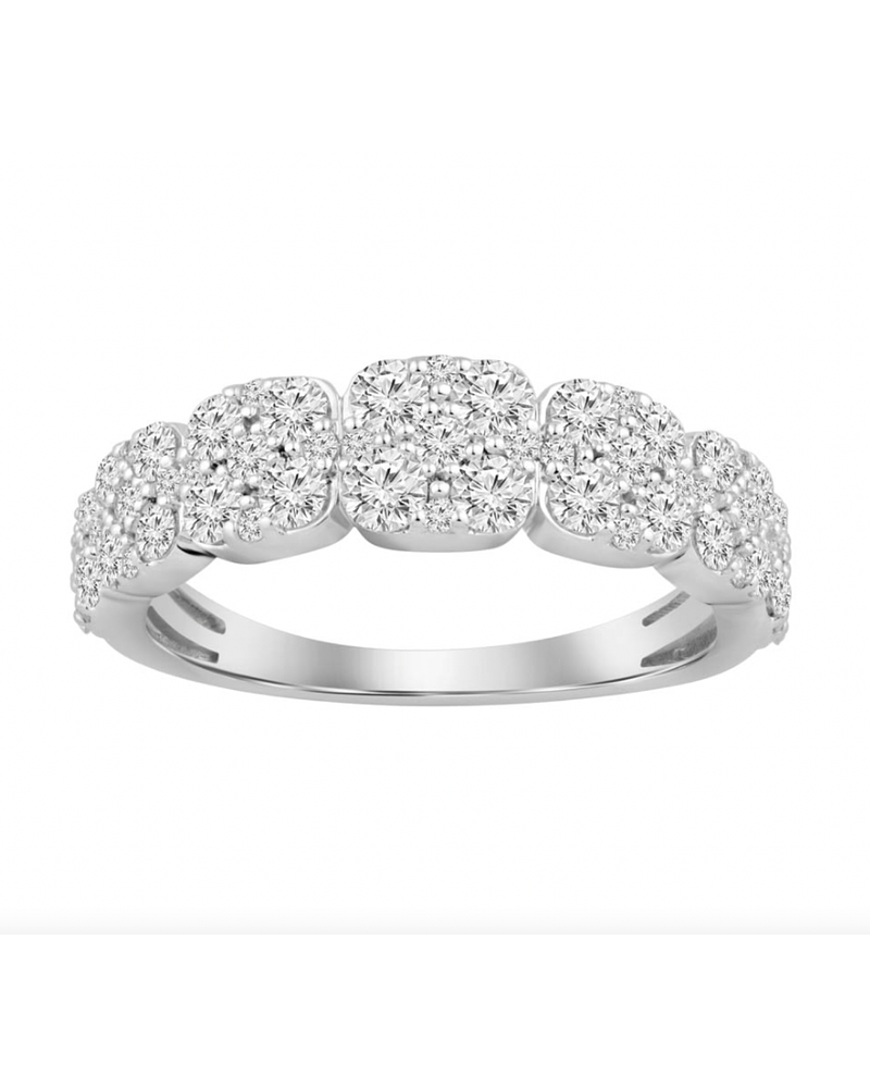 Anillo Cintillo Quintillo Halo Diamantes Oro Blanco 18K