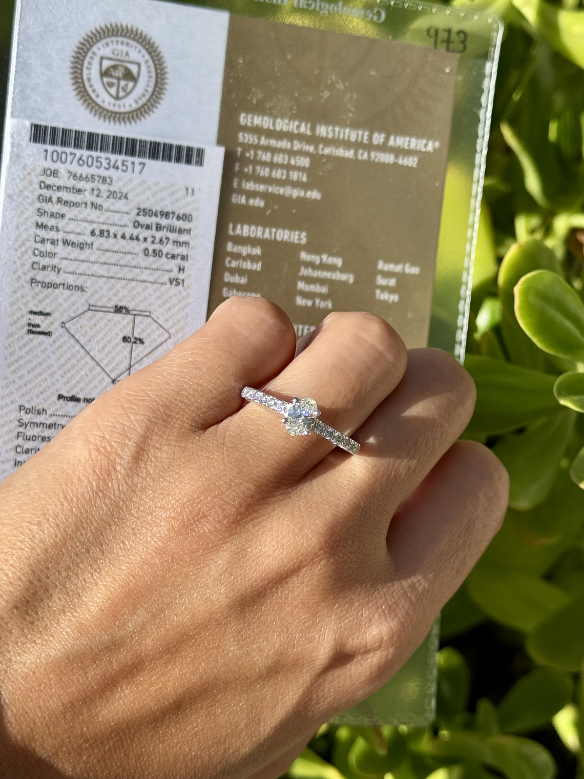 Anillo Solitario Diamante Ovalado Certificado GIA Platino 4