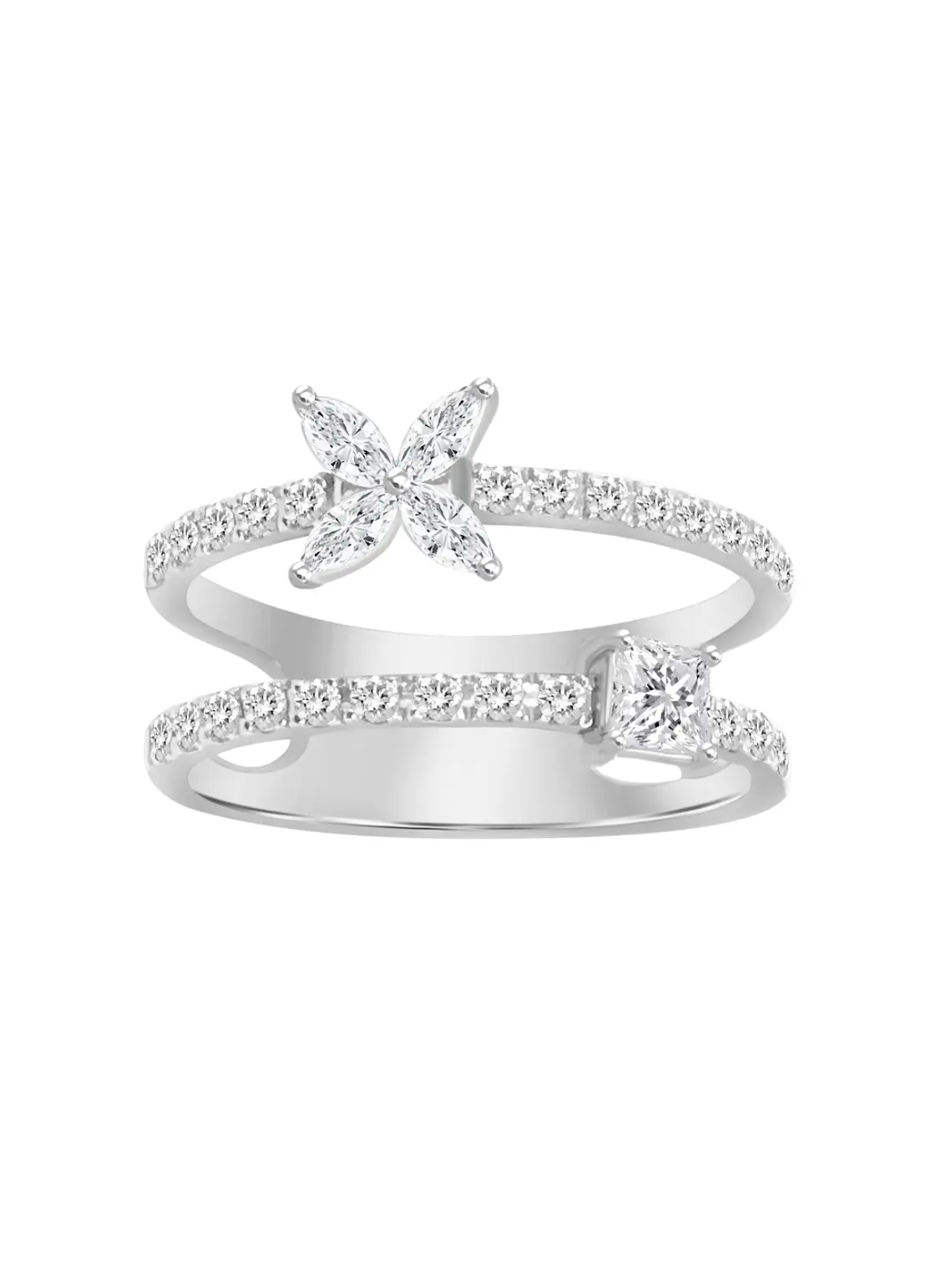 Anillo Cintillo Doble Moderno Diamanates Oro Blanco 18K 1