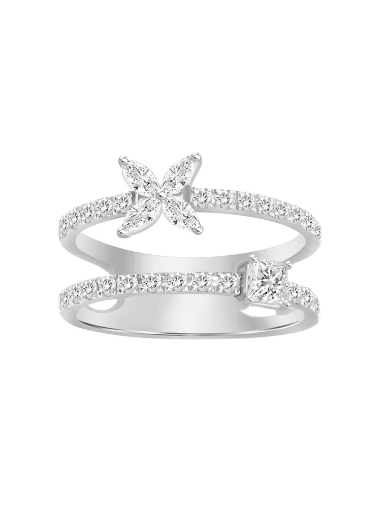 Anillo Cintillo Doble Moderno Diamanates Oro Blanco 18K 1