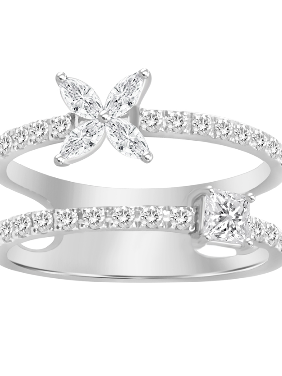 Anillo Cintillo Doble Moderno Diamanates Oro Blanco 18K 1