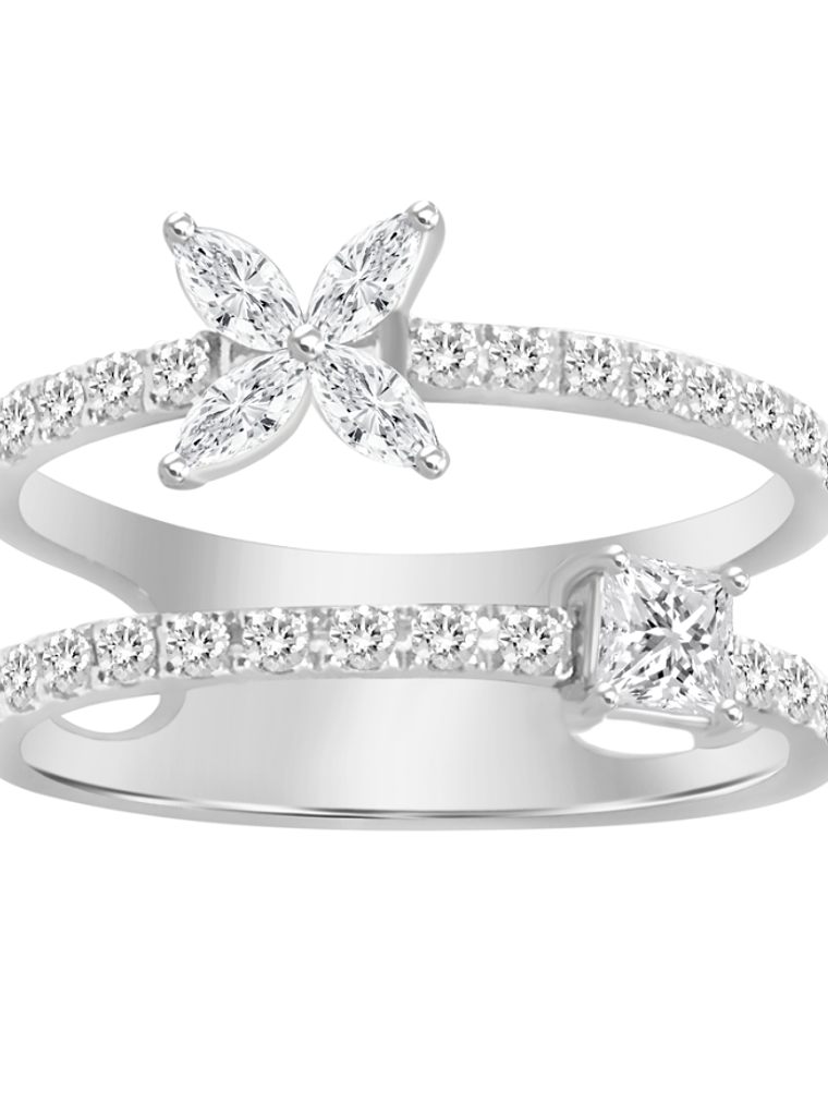 Anillo Cintillo Doble Moderno Diamanates Oro Blanco 18K 1