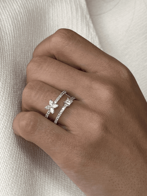 Anillo Cintillo Doble Moderno Diamanates Oro Blanco 18K