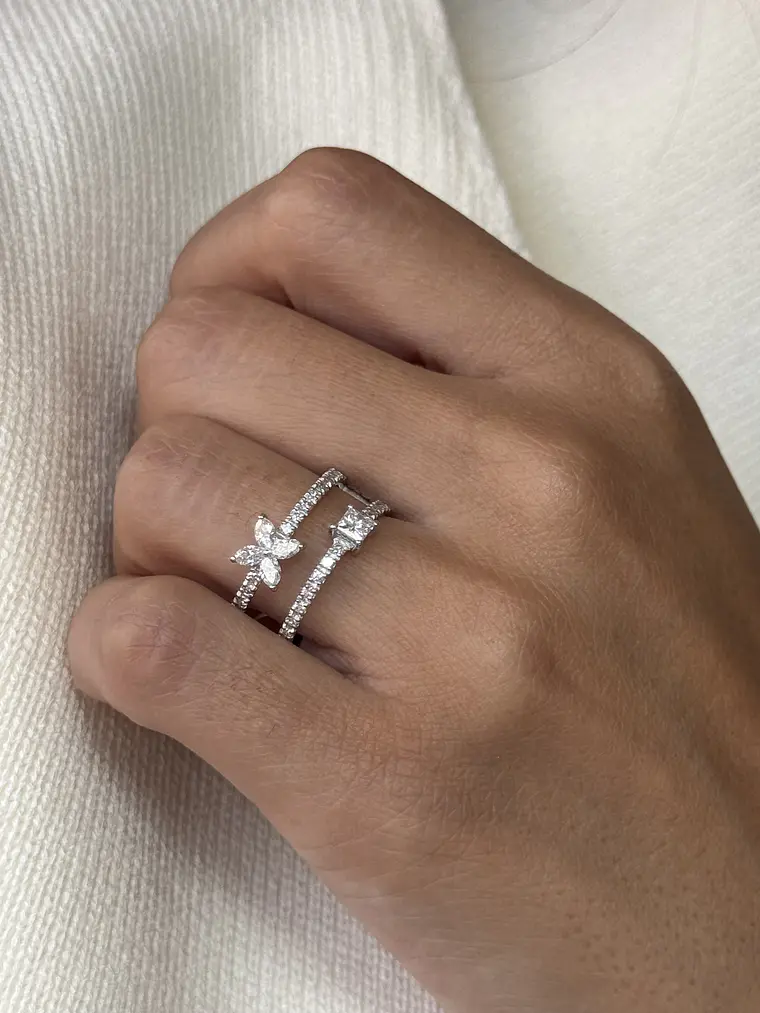 Anillo Cintillo Doble Moderno Diamanates Oro Blanco 18K 2