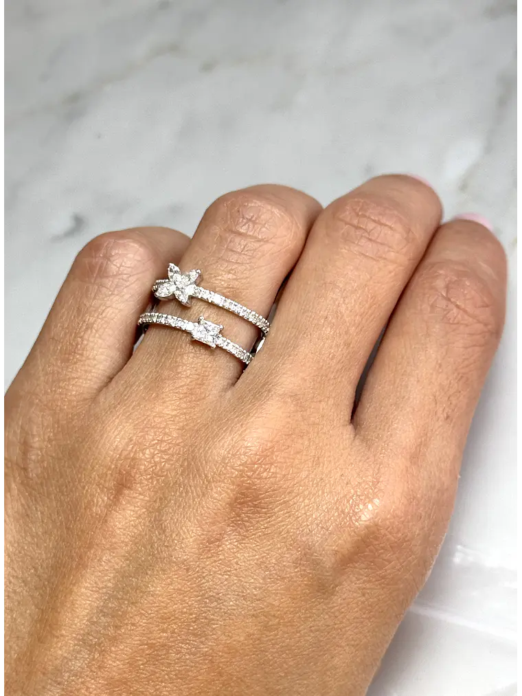 Anillo Cintillo Doble Moderno Diamanates Oro Blanco 18K 3