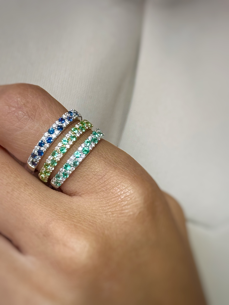 Anillo Cintillo Esmeraldas y Diamantes Oro Amarillo 18K 2