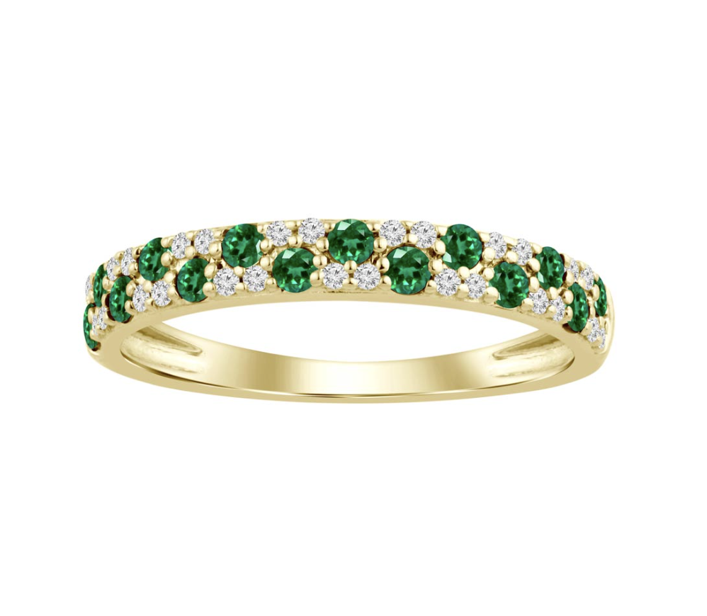 Anillo Cintillo Esmeraldas y Diamantes Oro Amarillo 18K