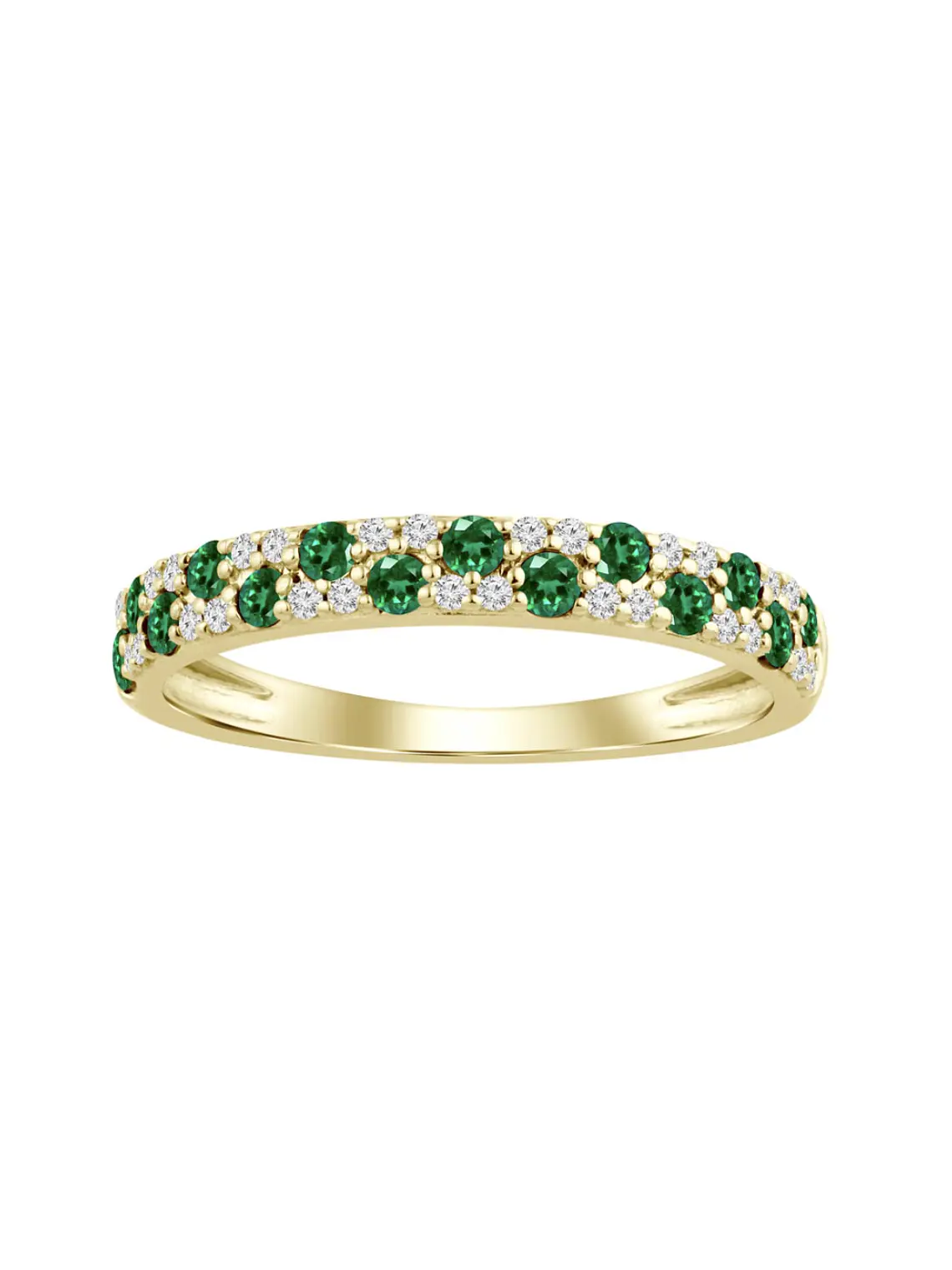 Anillo Cintillo Esmeraldas y Diamantes Oro Amarillo 18K 1