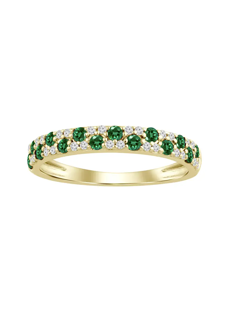 Anillo Cintillo Esmeraldas y Diamantes Oro Amarillo 18K 1