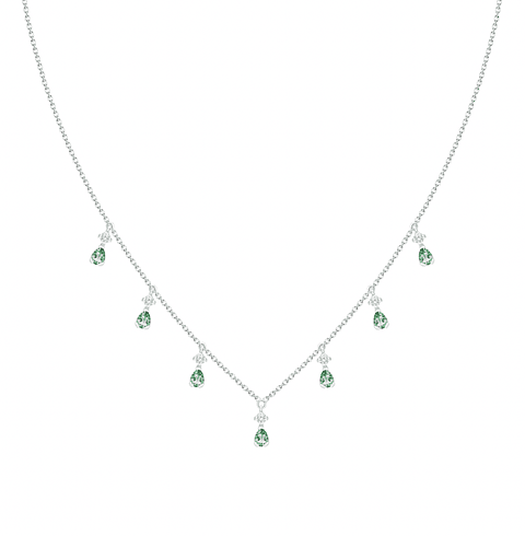 Collar Esmeraldas y Diamantes Colgantes Oro Blanco 18K