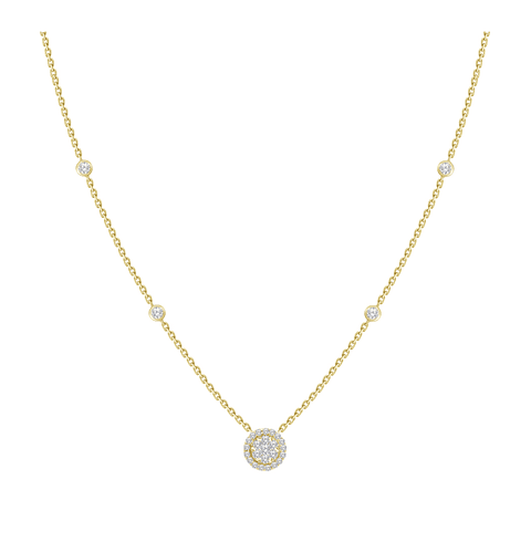 Collar Roseta y Diamantes Laterales Oro Amarillo 18K