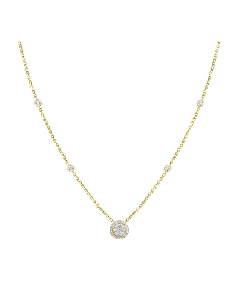 Collar Roseta y Diamantes Laterales Oro Amarillo 18K