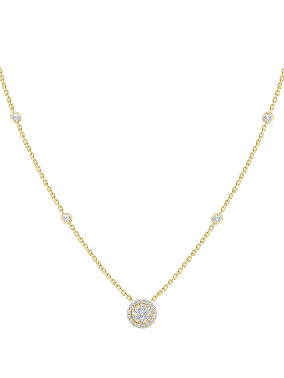 Collar Roseta y Diamantes Laterales Oro Amarillo 18K 1