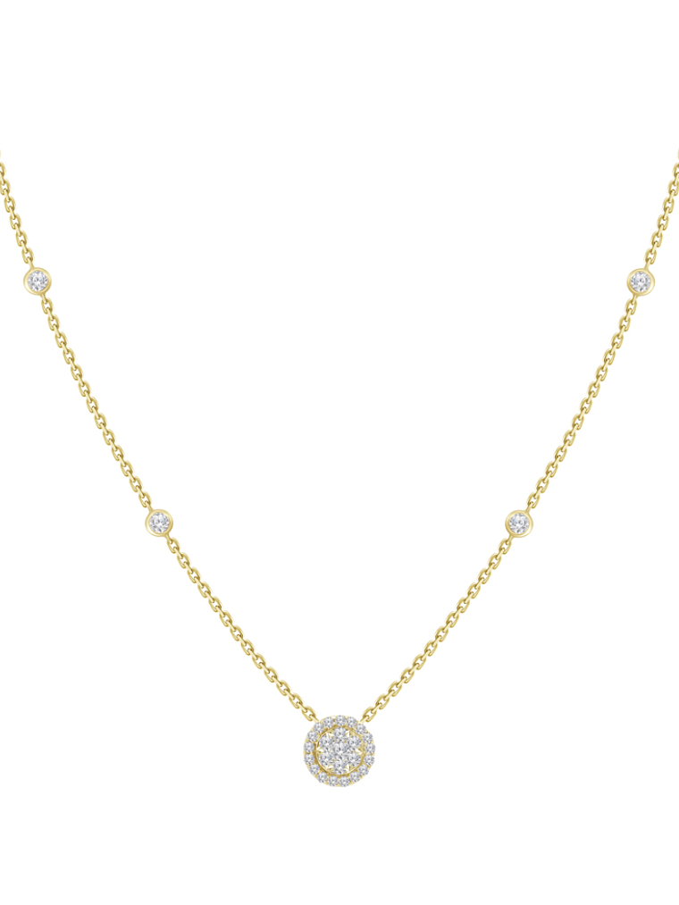 Collar Roseta y Diamantes Laterales Oro Amarillo 18K 1