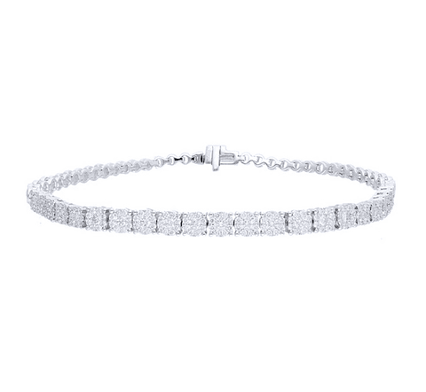 Maravillosa Pulsera Rosetas Diamantes en Oro Blanco 18K