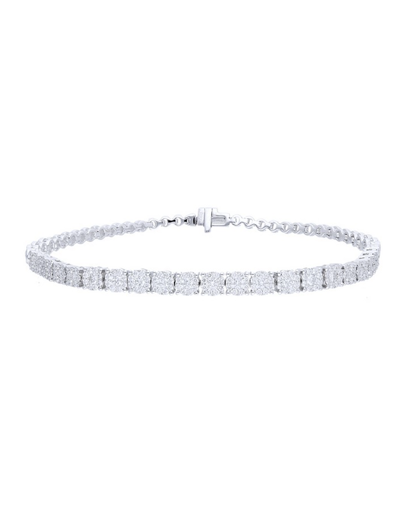 Maravillosa Pulsera Rosetas Diamantes en Oro Blanco 18K
