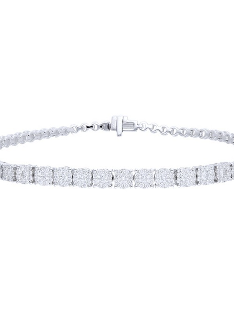 Maravillosa Pulsera Rosetas Diamantes en Oro Blanco 18K 2
