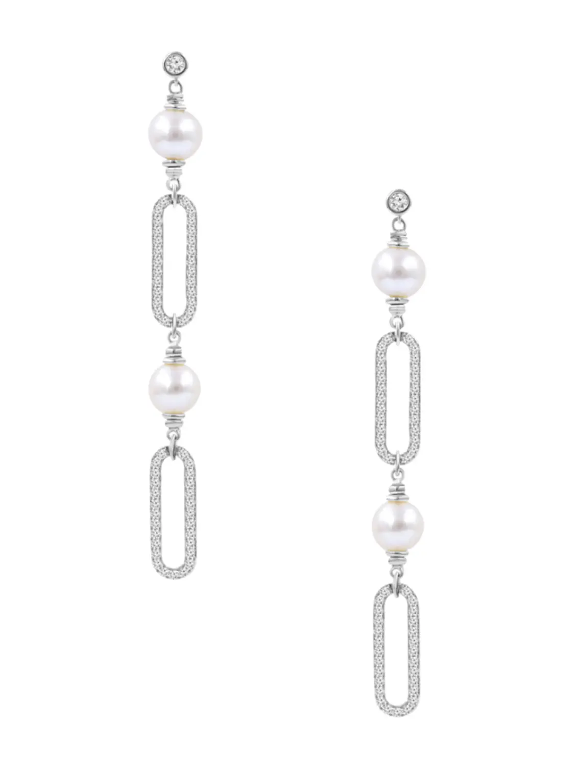Aros Largos Perlas y Diamantes en Oro Blanco 18K 1