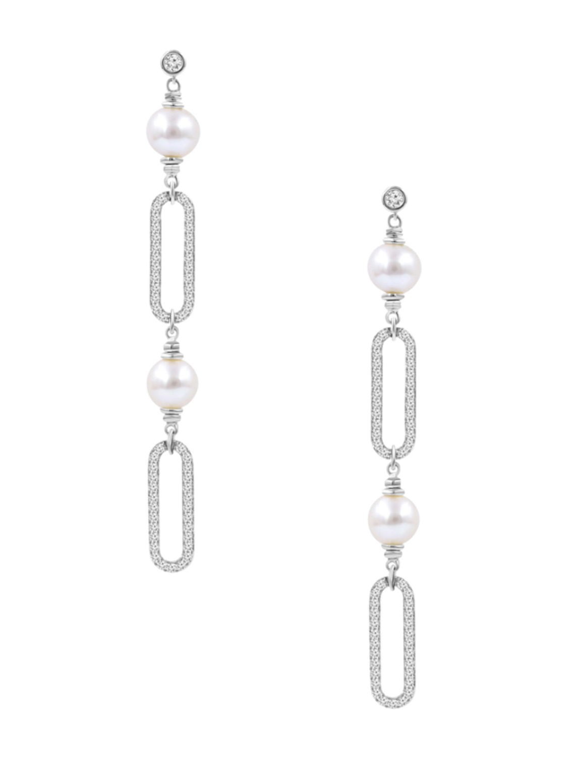 Aros Largos Perlas y Diamantes en Oro Blanco 18K 1